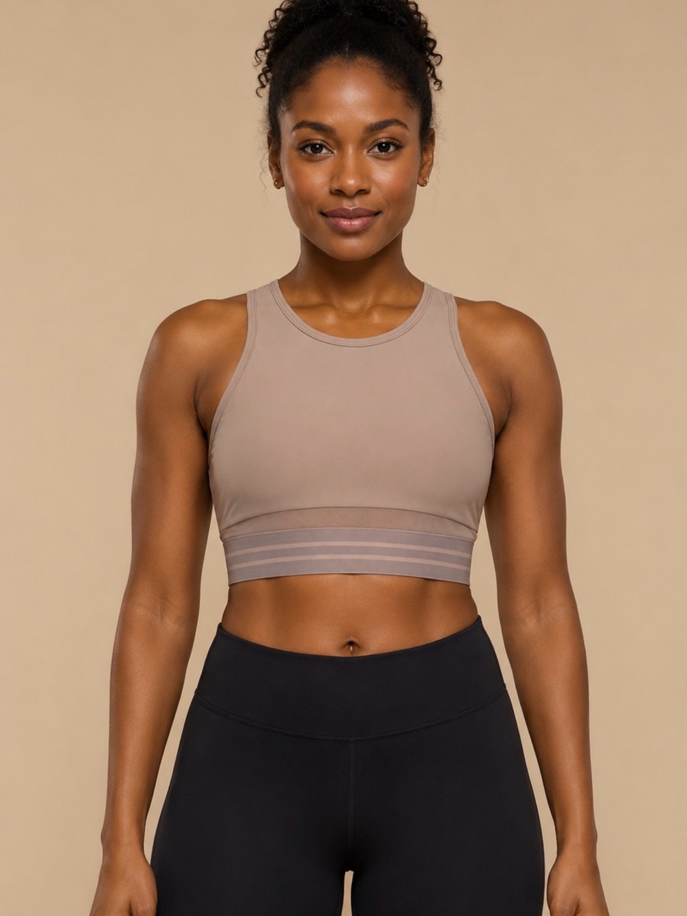 BELOFORTE Racerback Mesh Sports Bra – Dusty Taupe – Small